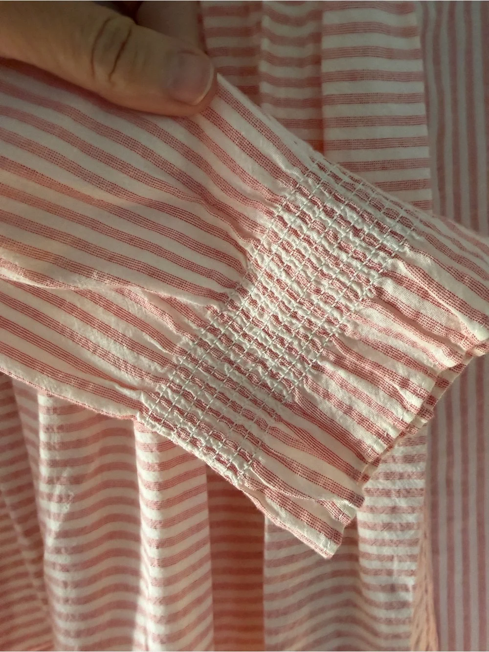 Sundance Julia Pink/Peach White Smocked V-Neck Babydoll Popover Top / LG
